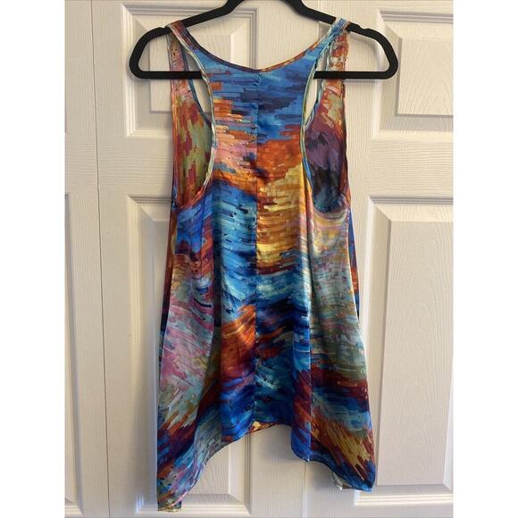 LAPIS Women's Asymettrical Colorful‎ Long Line Sleeveless Blouse Satin Artsy M - Picture 5 of 7
